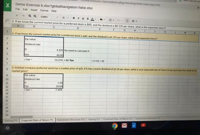 rate 25 3.80 Valuing PS Expected Rate of Return PS Investment Decisions