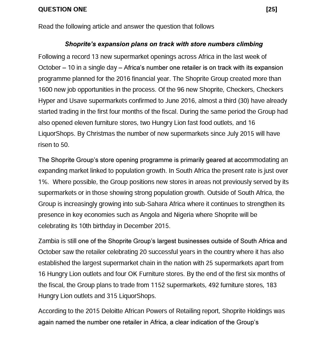  QUESTION ONE [25] Read the following article and answer the question