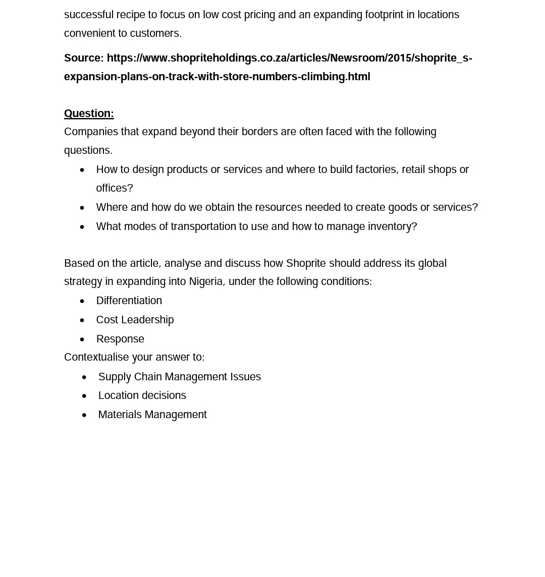 that follows Shoprite's expansion plans on track with store numbers climbing Following