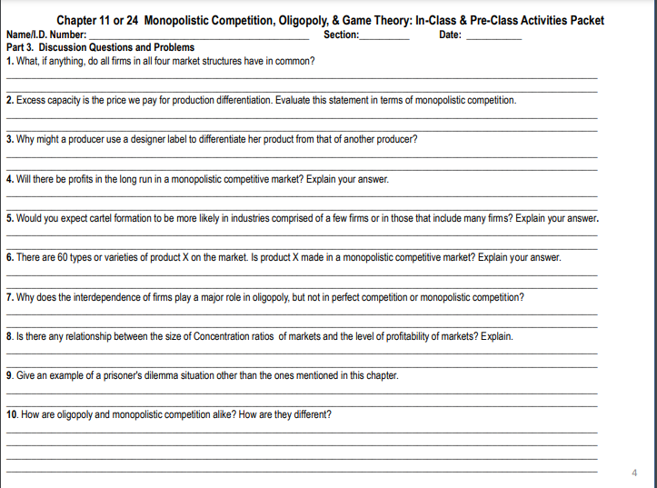 Pre-Class Activities Packet Namen.D. Number: Part 3. Discussion Questions and Problems Section: