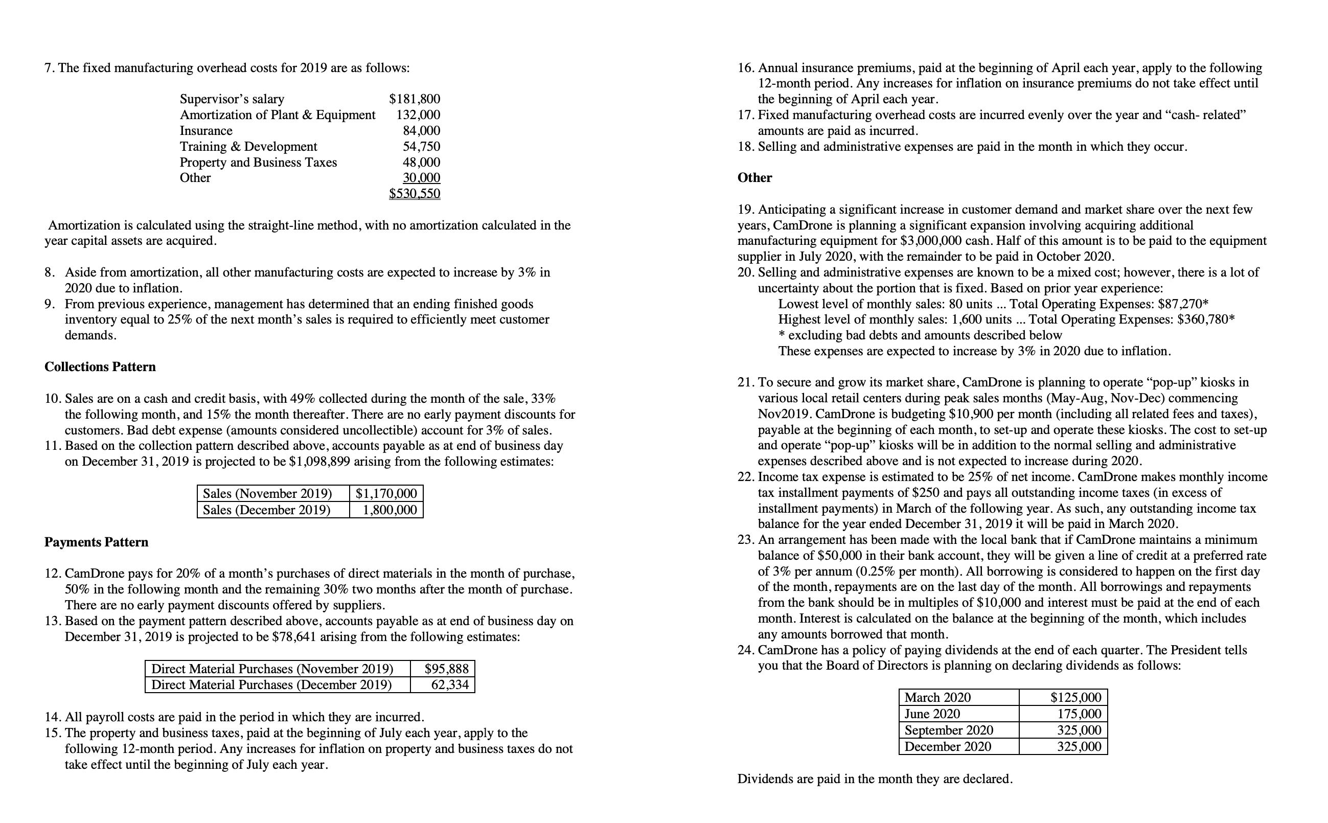 your discussions with the various departments throughout the company, you have collected