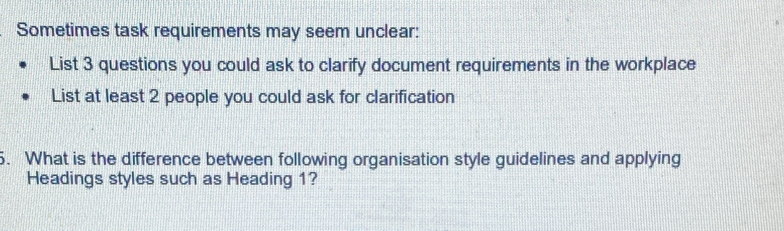questions you could ask to clarify document requirements in the workplace List