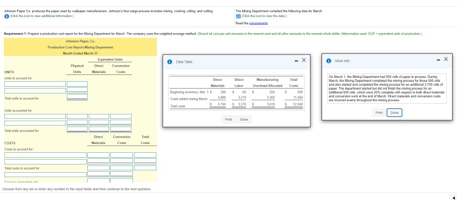view the data.] Read the paq itsments Requirement 1. Prepare a production
