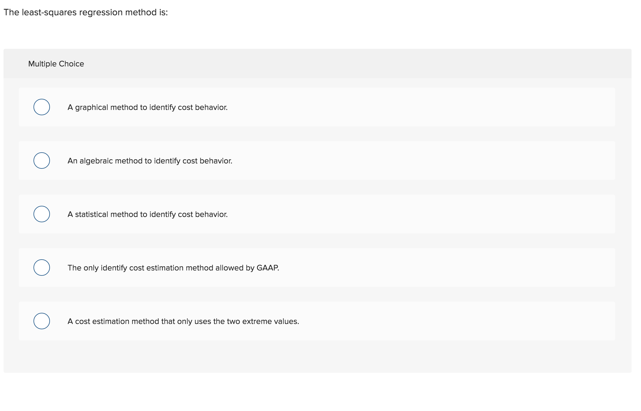 The leastsquares regression method is: Multiple Choice 0 A graphical method