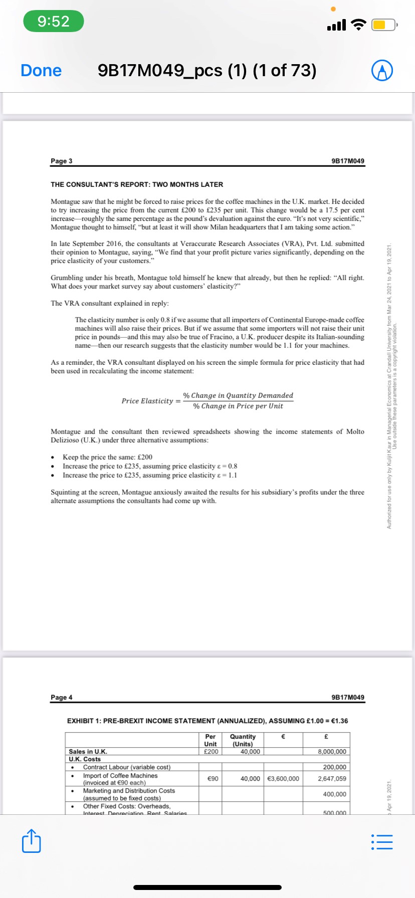 3 of this teaching note), calculate profit in both pounds and euros.