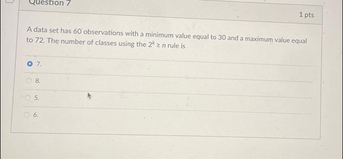 pts A data set has 60 observations with a minimum value equal