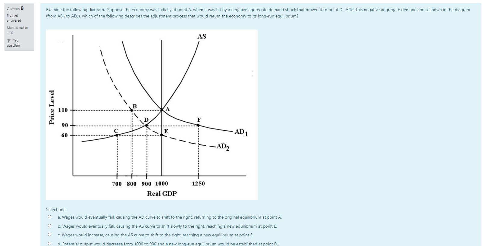 decrease in the price level? Not yet answered Select one: Marked out