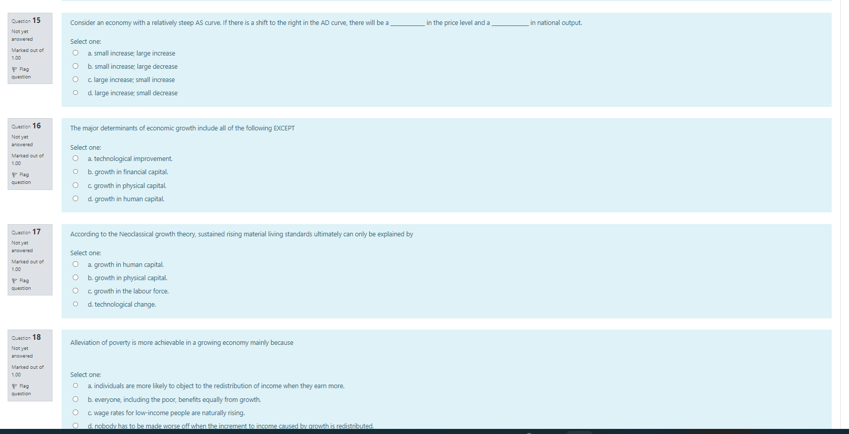 growth. question O c. growth in real per capita GDP. O d.