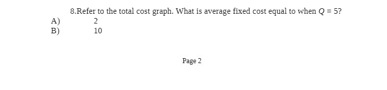 8.Refer to the total cost graph. 'What is average fixed cost