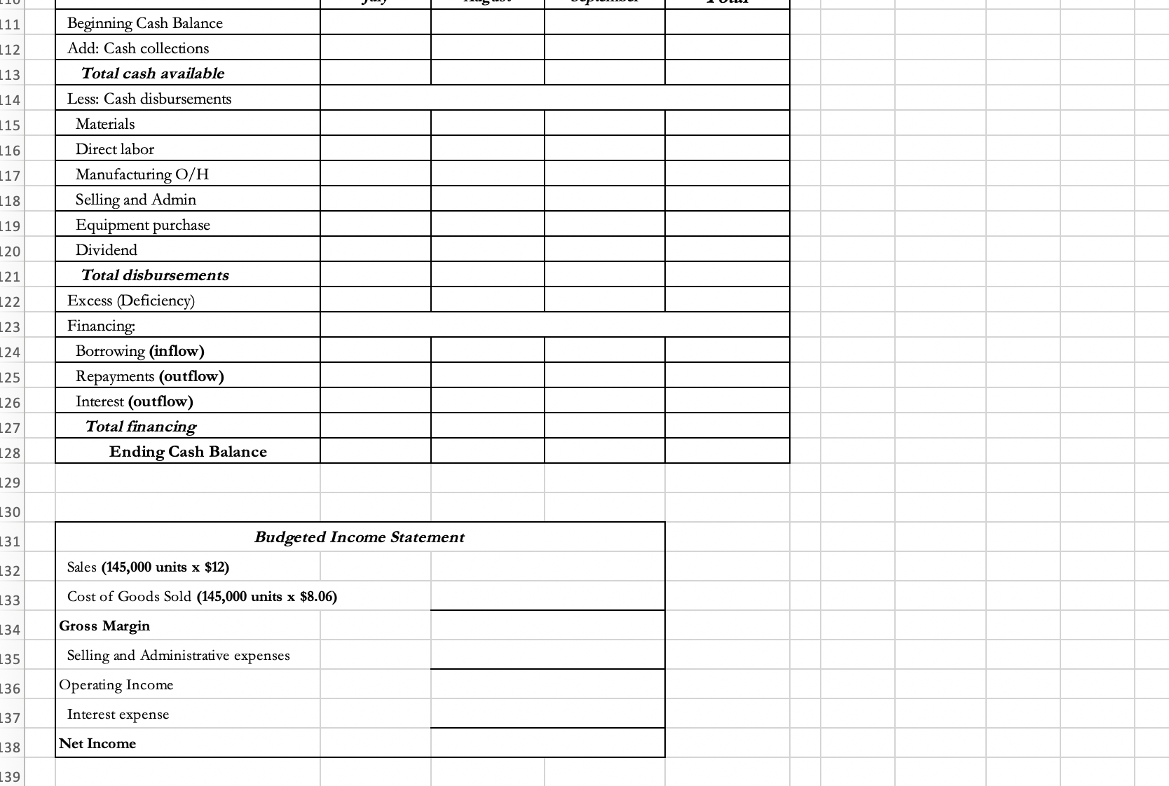 2021 Budgeted Sales (in units) July August September October November 40,000 45,000
