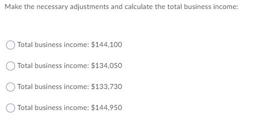 Make the necessary adjustments and calculate the total business income: C) Total