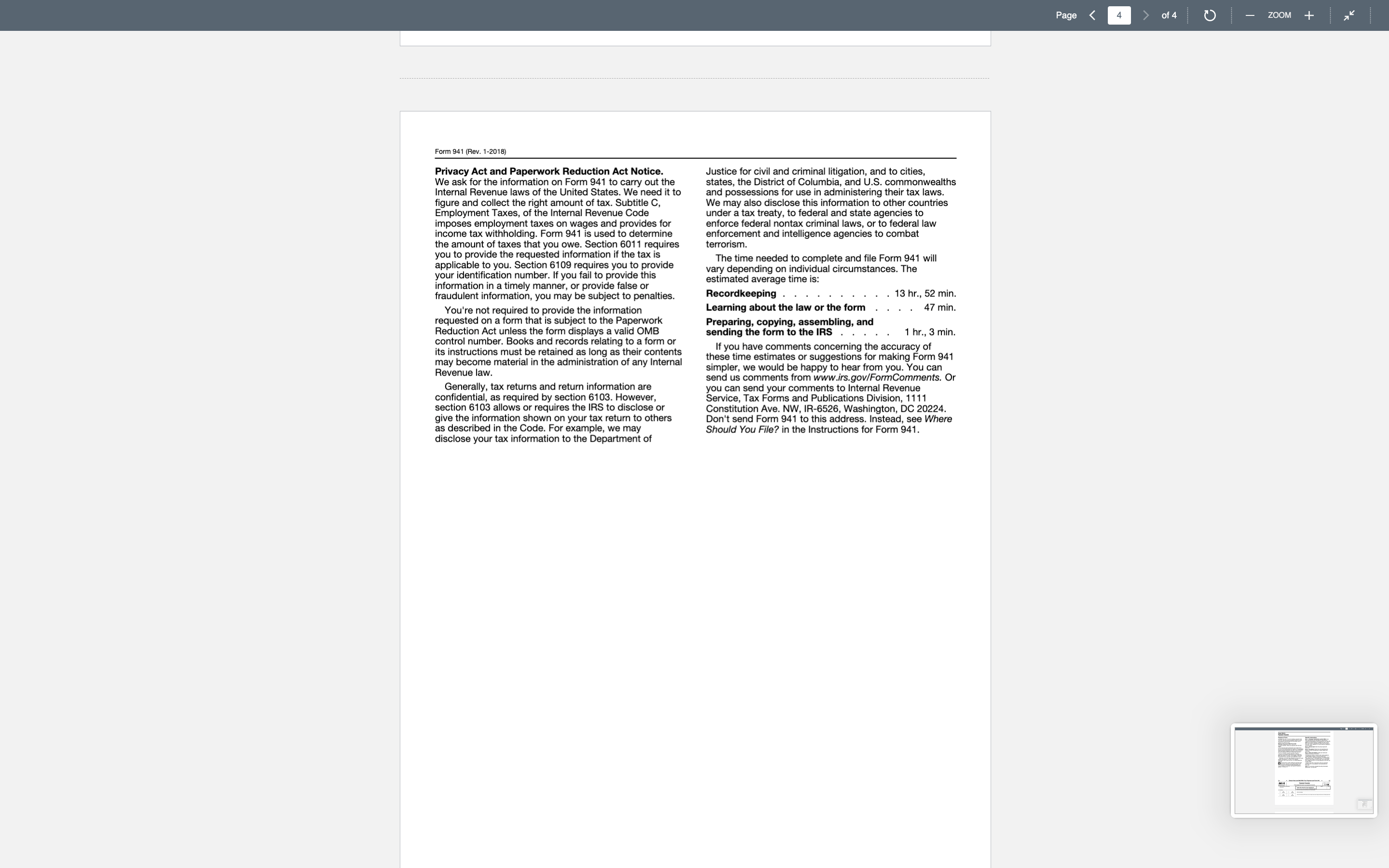 941, 941 Schedule B, W-2, W-3, 940, 940 Schedule A and Annual