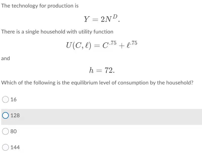 single household with utility function U(C, :3) = 0'75 + 3-75 and
