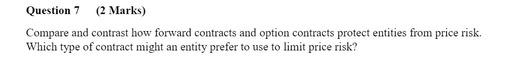 option contracts protect entities from price risk. Which type of contract might