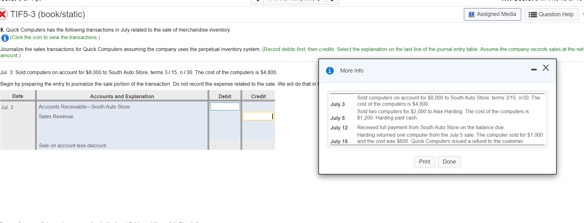 X TIF5-3 (book/static) 8. Quick Computers has the following transactions in July