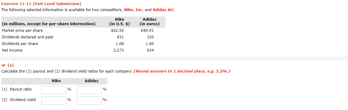 two competitors, Nike, Inc. and Adidas AG: (in millions, except for per-share