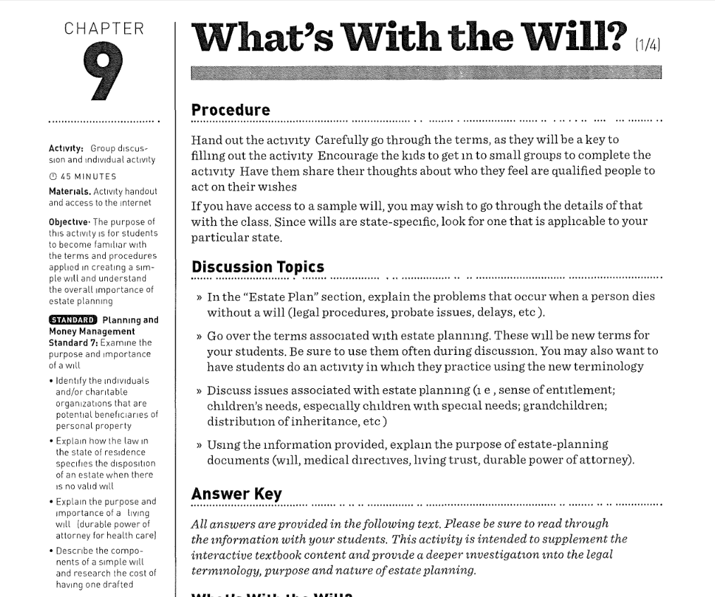 CHAPTER What's With the Will? (1/4) 9 Procedure ... Activity: Group
