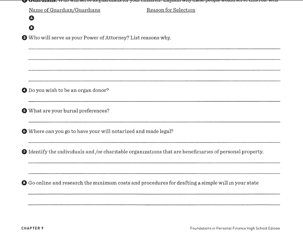 The purpose of with the class. Since wills are state-specific, look for