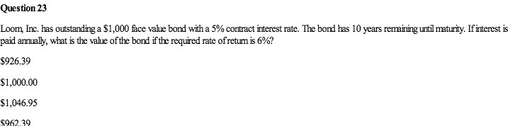  Question 23 Loom, Inc. has outstanding a $1,000 face value bond