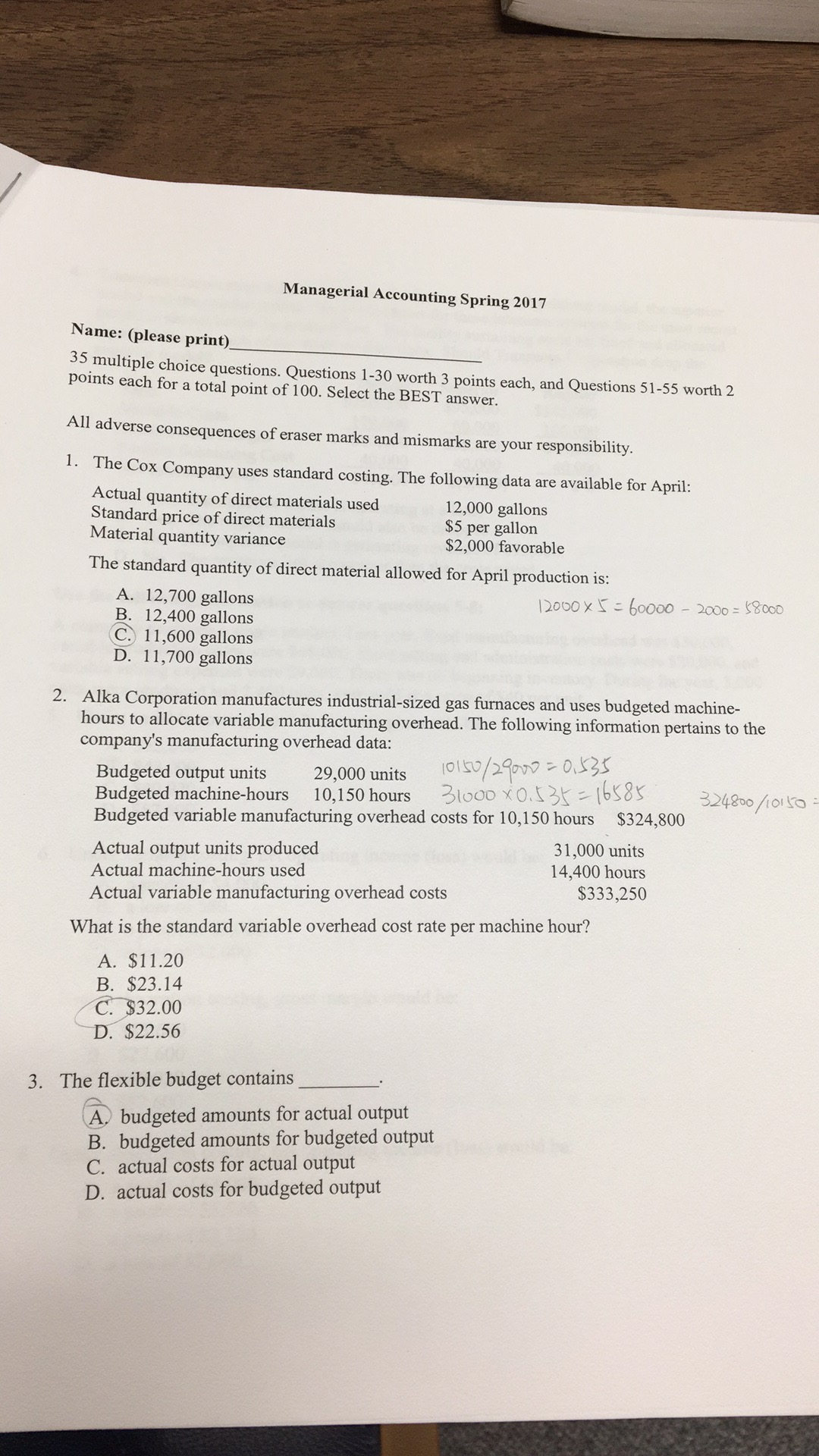  please help me with these questions . It is managerial accounting