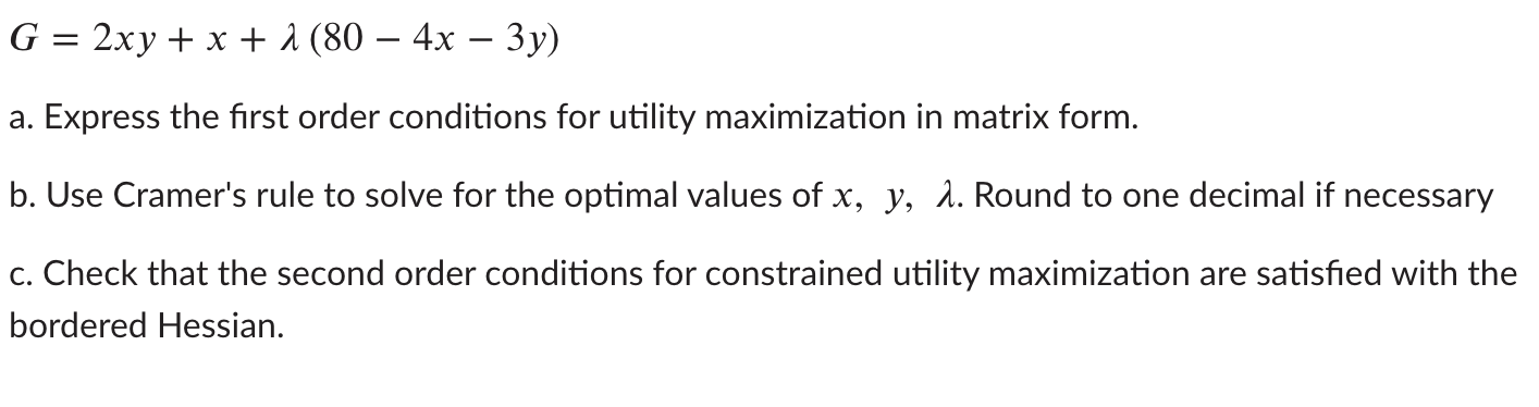  G = 2xy + x+ 1(80 - 4x - 3y) a.