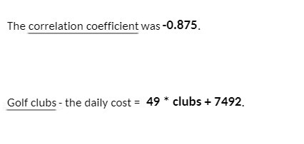 The correlation coefficient was -0.875. Golf clubs- the daily cost 49 clubs