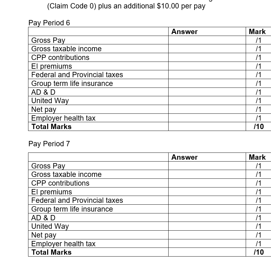  (Claim Code 0) plus an additional $10.00 per payr u Pay