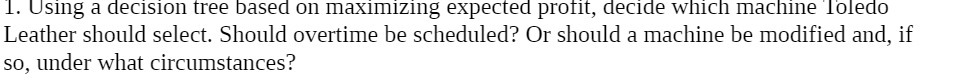  1. Using a decision tree based on maximizing expected profit, decide