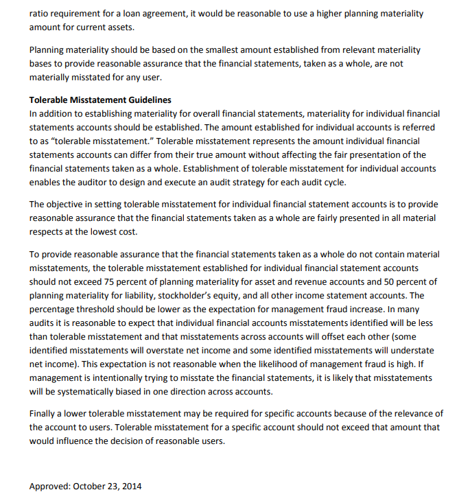 audit memos {6-4 and G5}, determine: 1) Planning materiality for the engagement