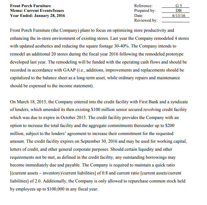 schedule G3. Assume no material misstatements were discovered during the fiscal 2015