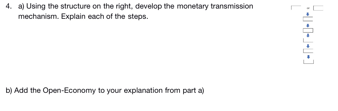 transmission or mechanism. Explain each of the steps. b) Add the Open-Economy