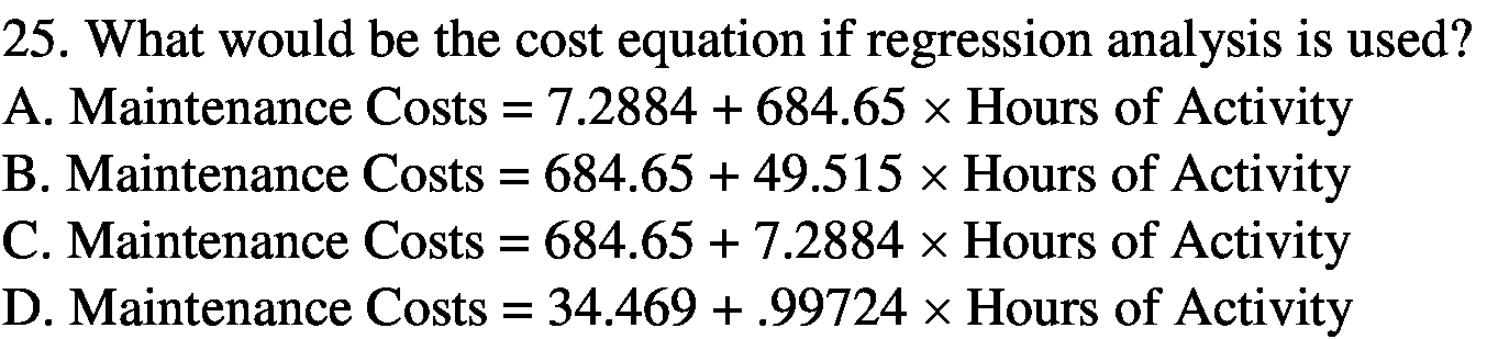 used? A. Maintenance Costs = 7.2884 + 684.65 x Hours of Activity