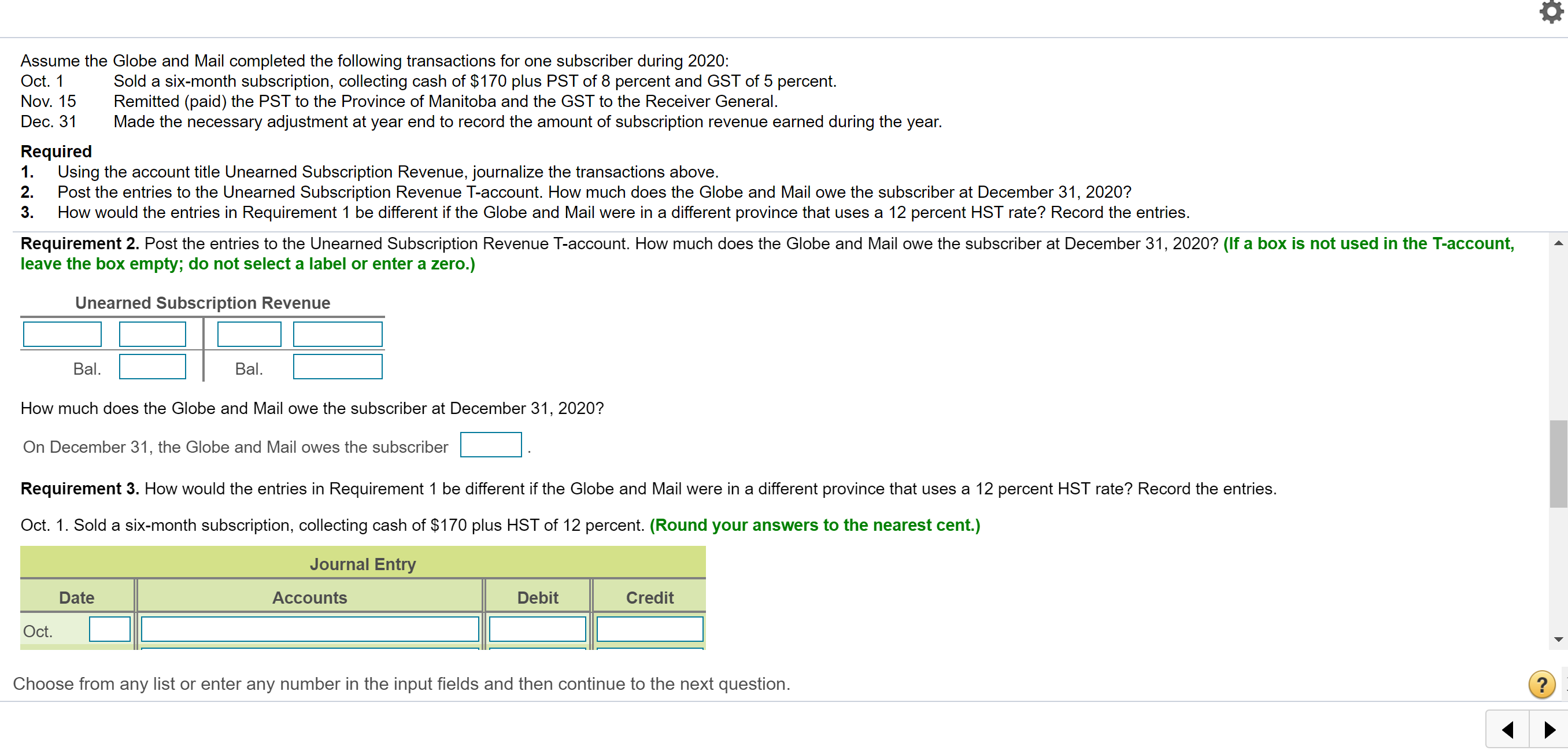 Revenue, journalize the transactions above. 2. Post the entries to the Unearned