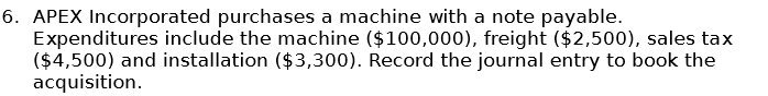 6. APEX Incorporated purchases a machine with a note payable. Expenditures