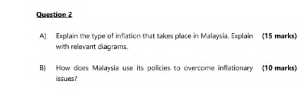 of inflation that takes place in Malaysia. Explain (15 marks) with relevant