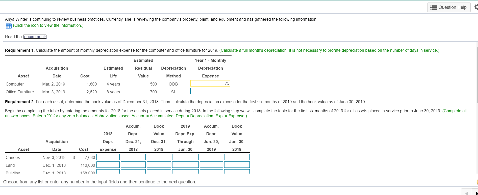 the book value as of December 31, 2018. Then, calculate the depreciation