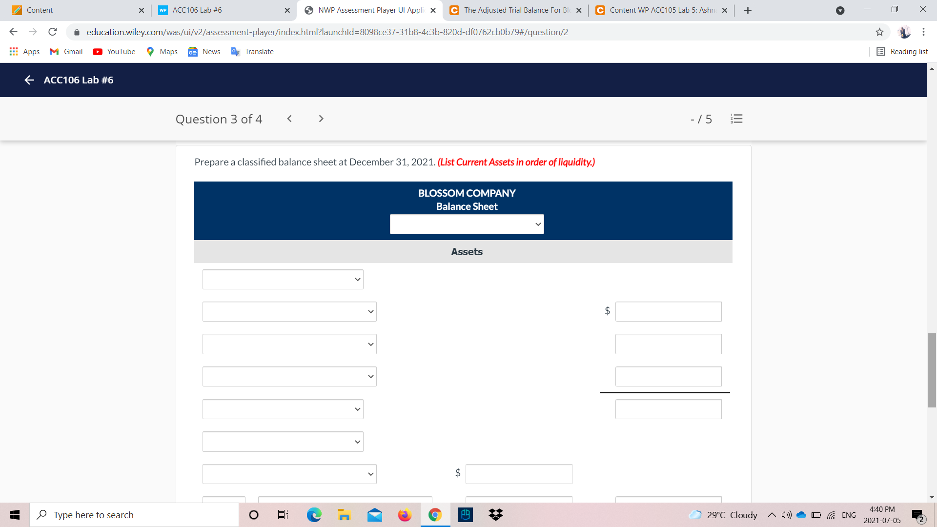 Lab #6 Question 3 of 4 - 15 8 Prepare a statement