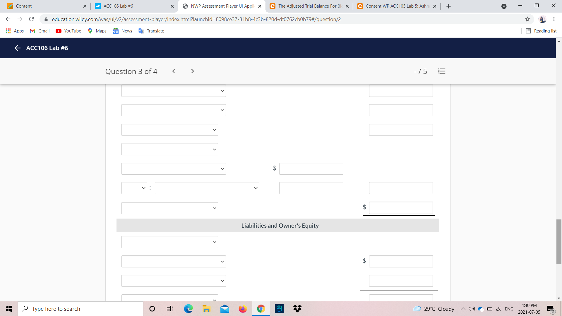 Blossom invested $5,300 cash in the business during the year. (List items