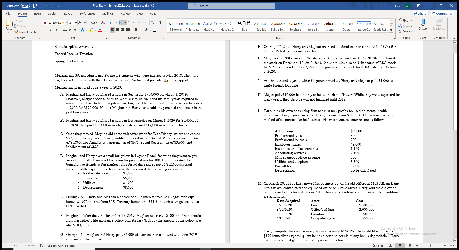 2021.docx Search Alex S AS X File Home Insert Design Layout References