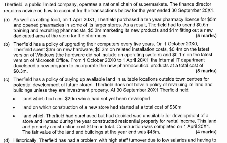 Therfield, a public limited company, operates a national chain of supermarkets. The