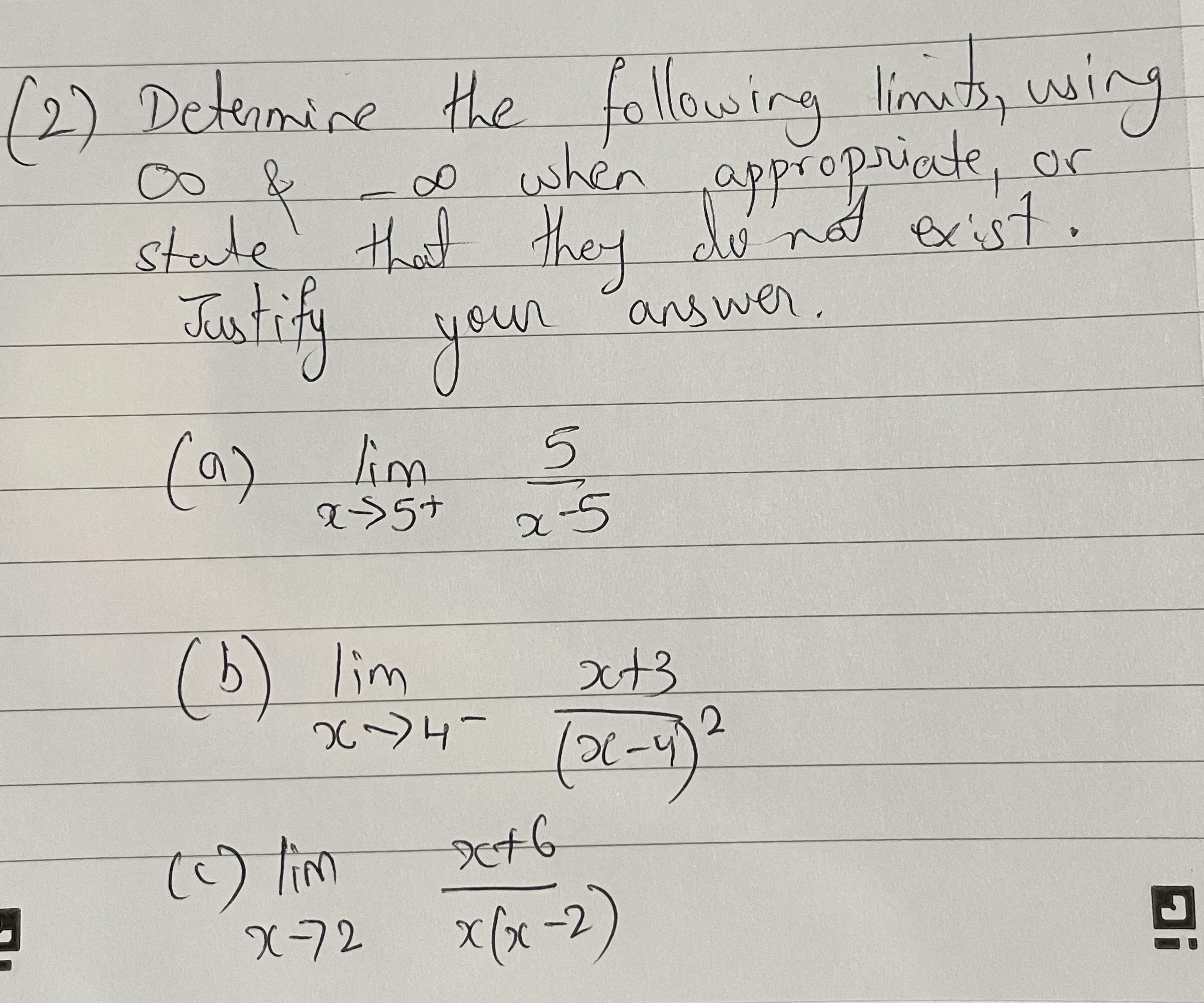  ( 2 ) Determine the following limits , using Oo &