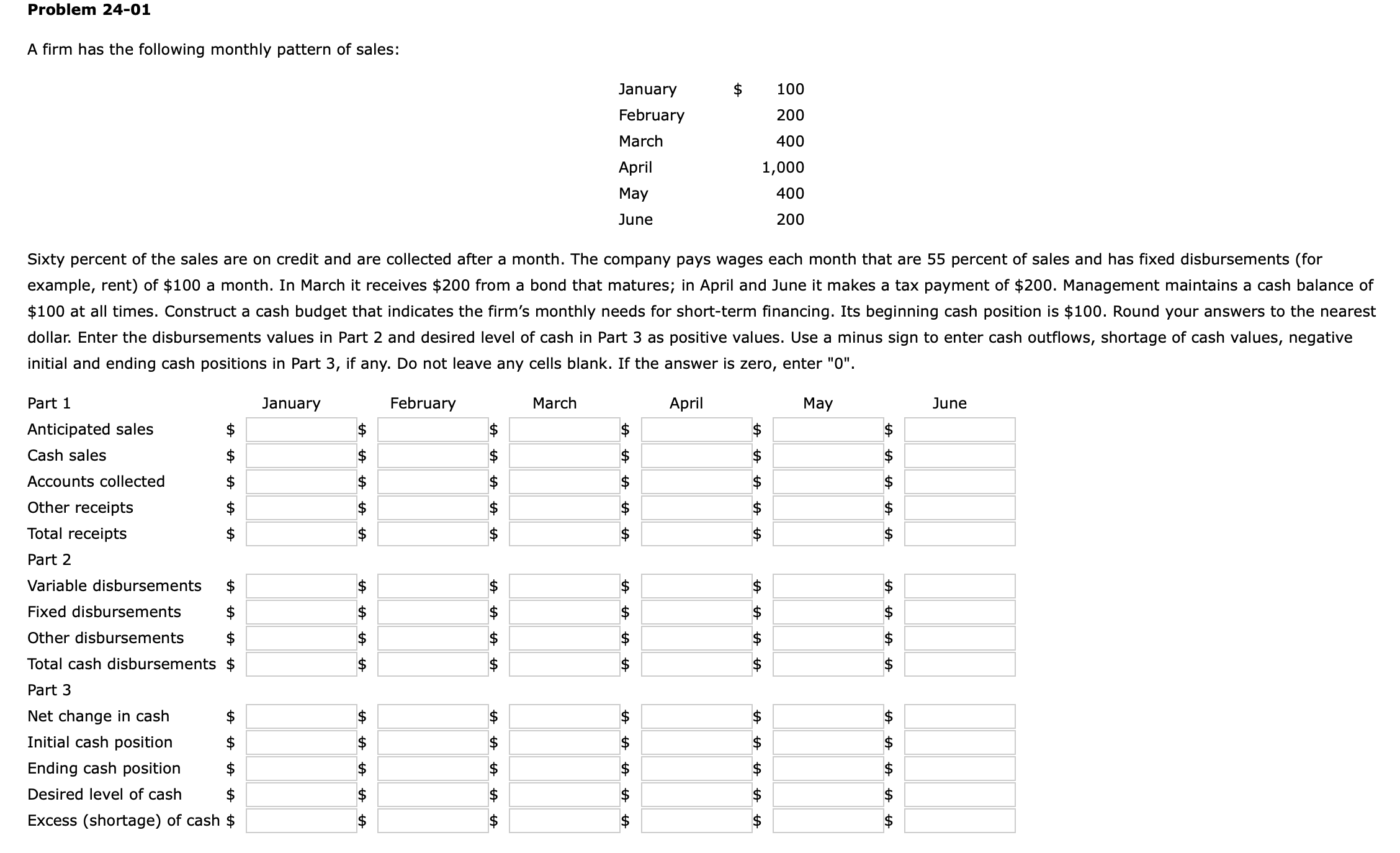 Please answer all questions. Problem 24-01 A rm has the following