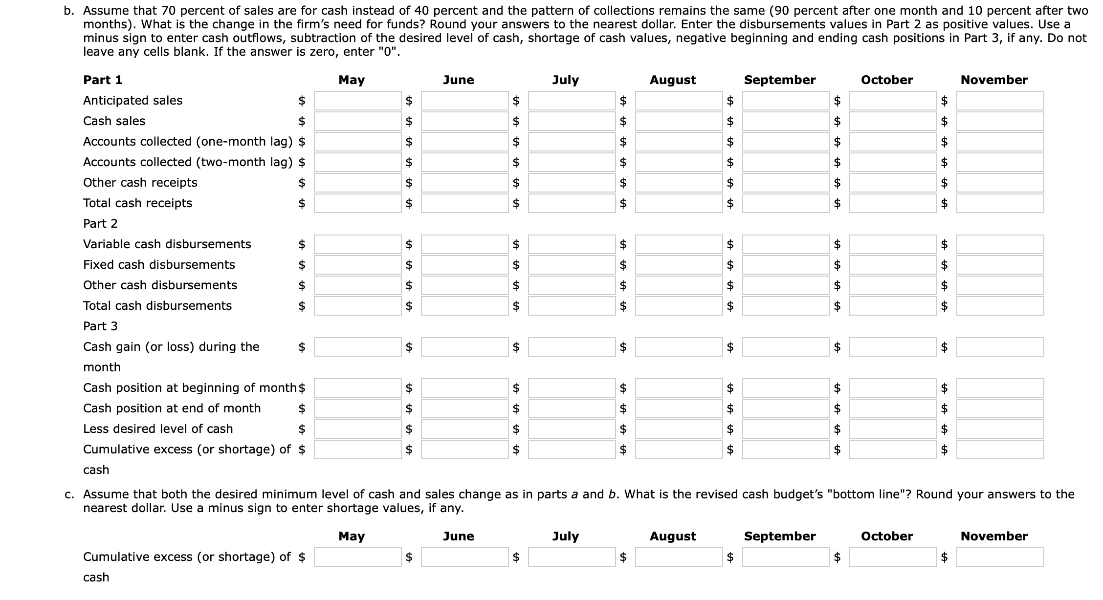 sign to enter cash outows, shortage of cash values, negative initial and