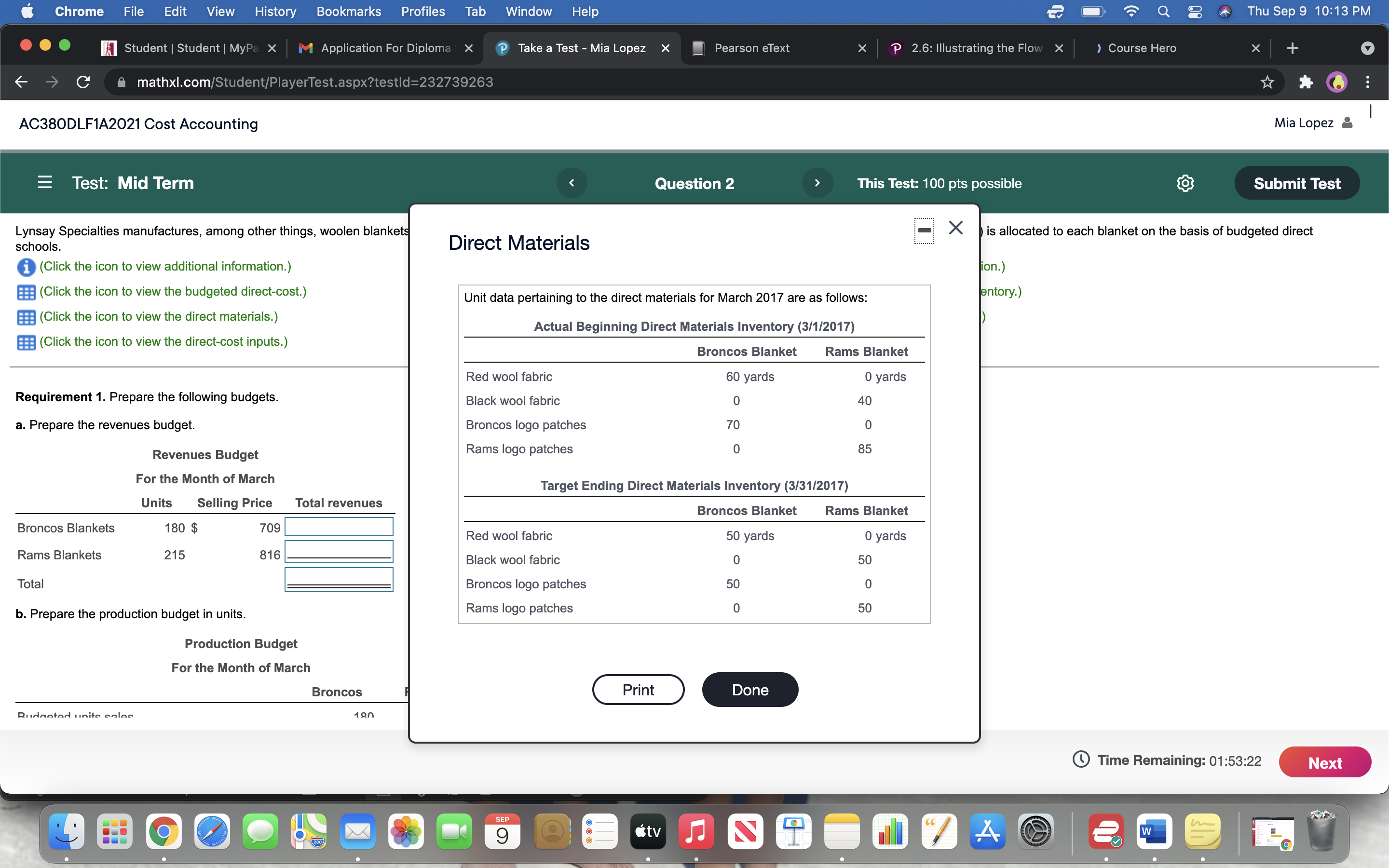 Mia Lopez X mathxlcom AC380DLF1A2021 Cost Accounting Mia Lopez 5 E Test:
