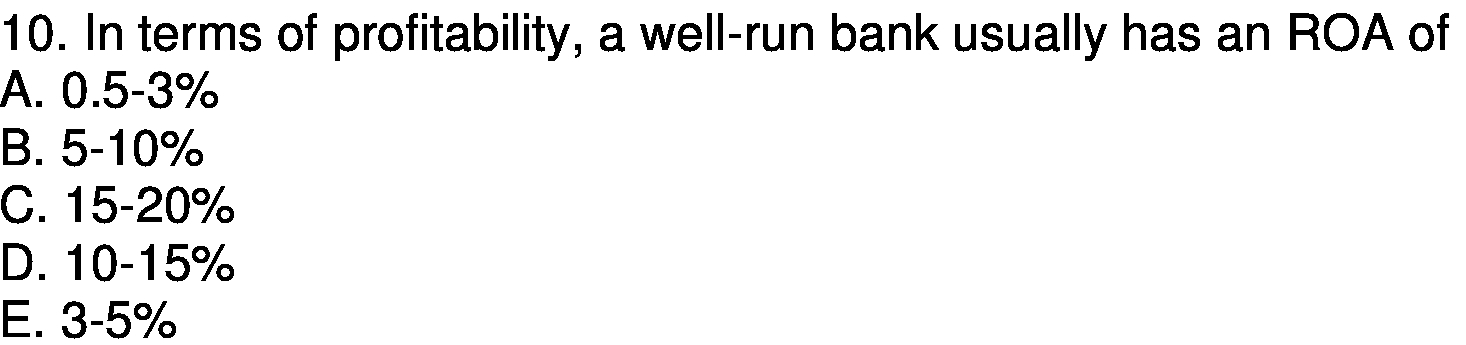 10. In terms of profitability, a well-run bank usually has an ROA