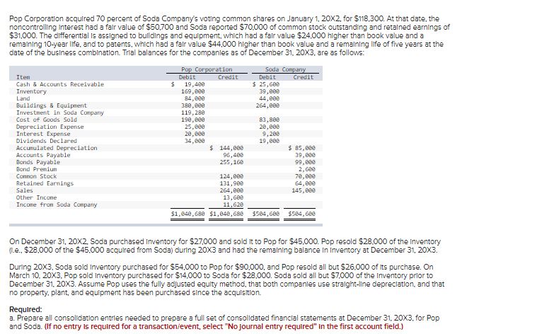 Pop Corporatlon ecqulred 70 percent of Soda Comp&nVE votlng common shares on