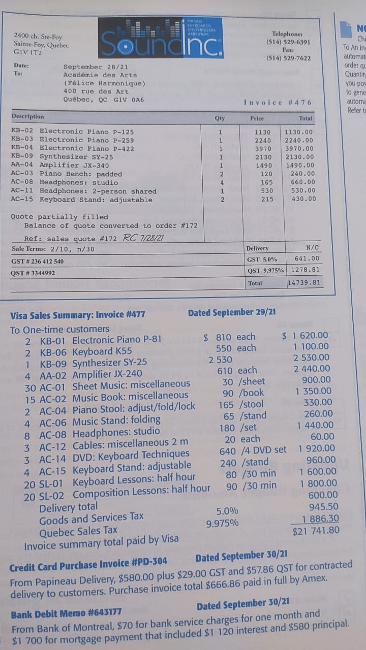 Credit Card Purchase Invoice #QA-197 Dated September 10/21 16 From Quik-Ads (use