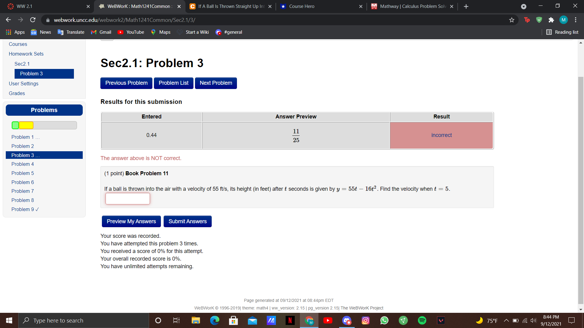  WW 2.1 X WeBWork : Math 1241Common : x C If