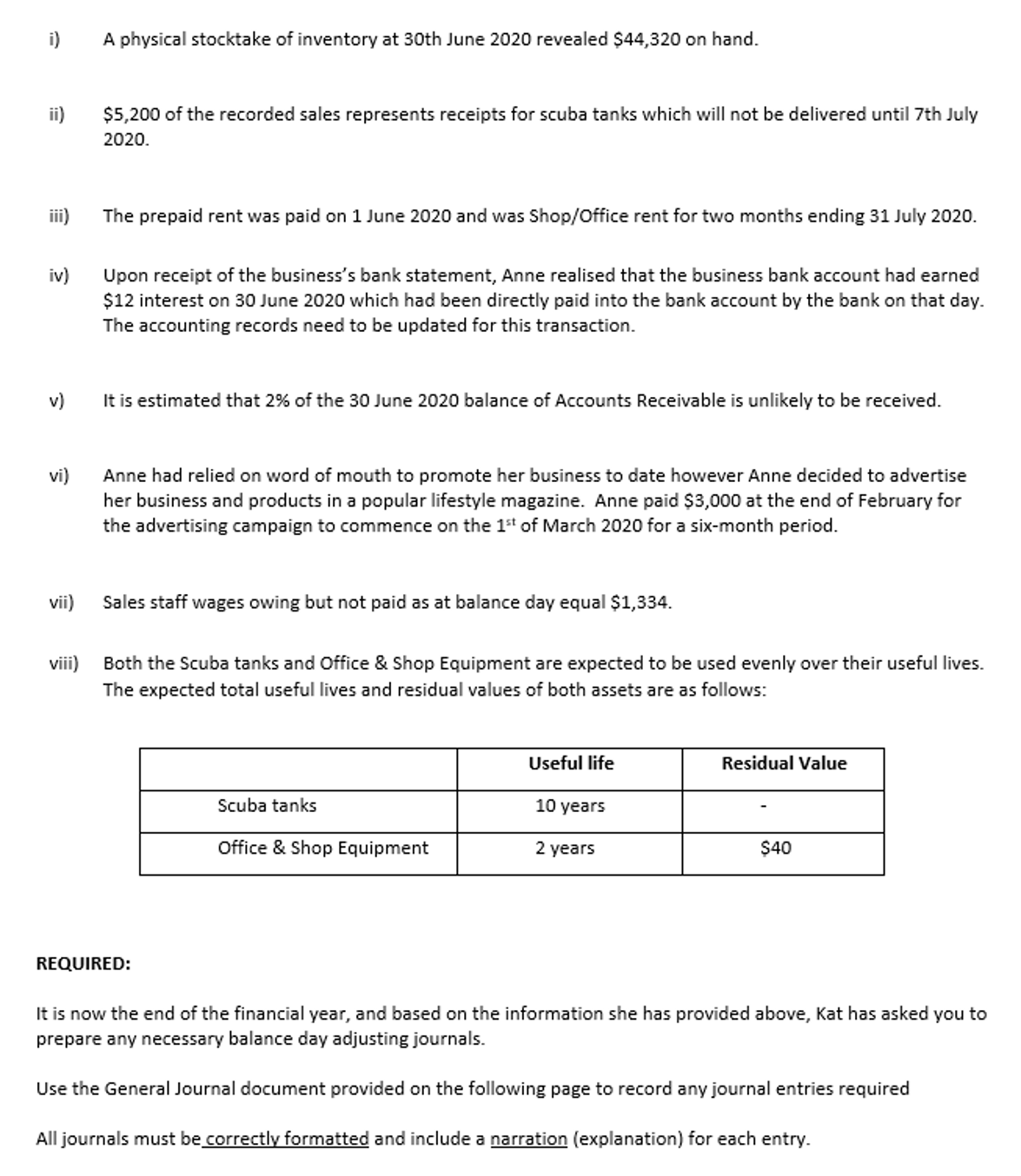 3 QUESTION 1: Balance Day Adjustments (20 marks) Anne Chovi is the