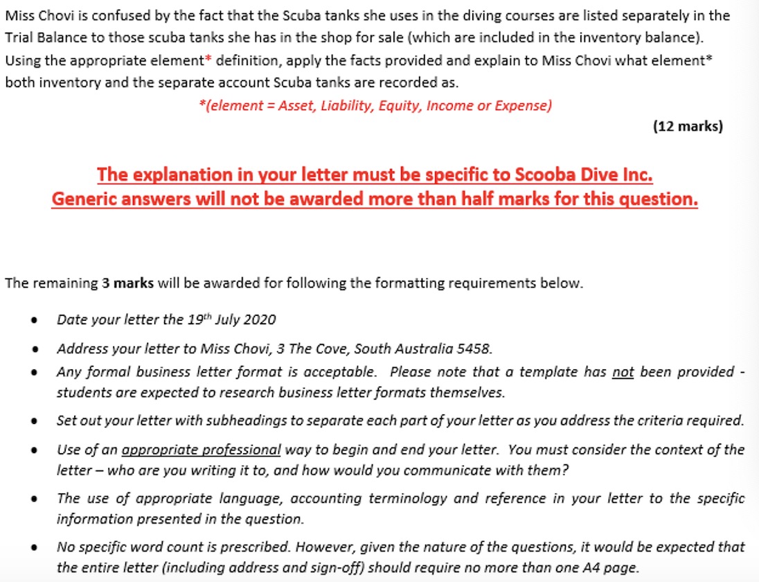 diving courses that she was unable to attend to the bookkeeping, so